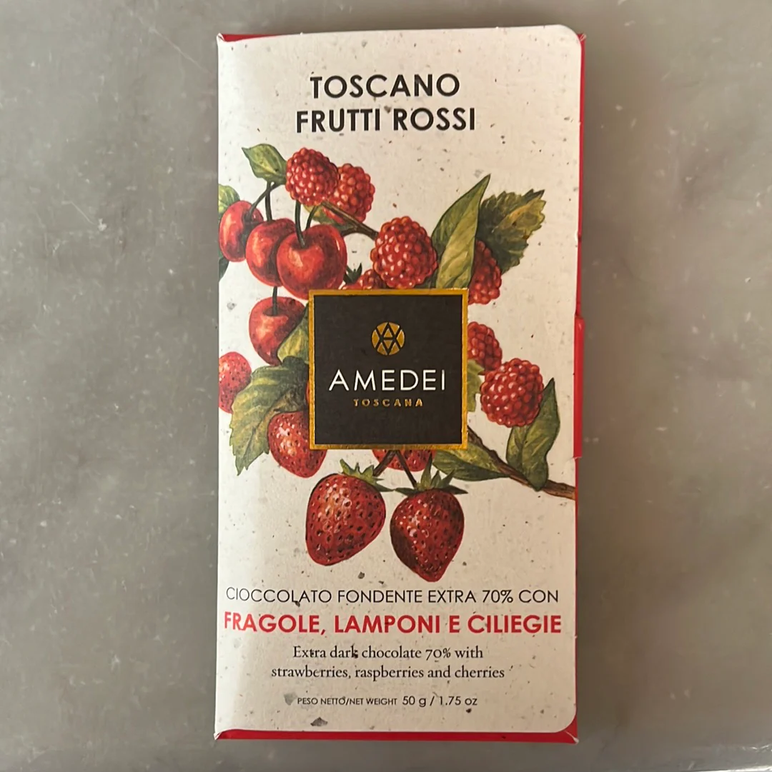 AMEDEI FRUTTI ROSSI CIOCCOLATO FONDENTE FRAGOLE LAMPONI, & CILIEGIE